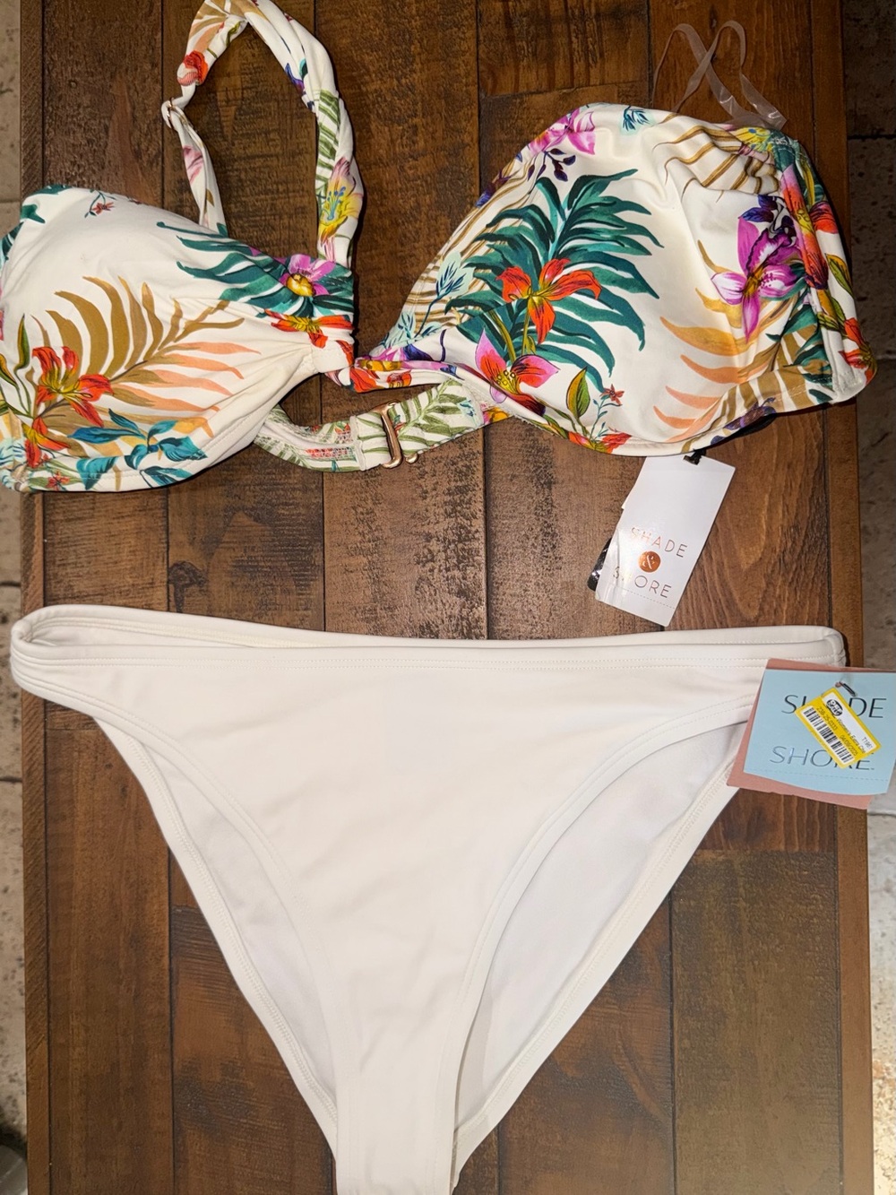 Shade & Shore Cream Tropical Floral  One-Piece Swim Set